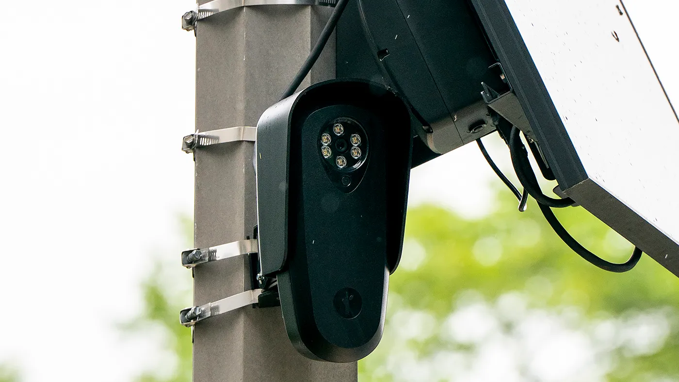 An automatic license plate reader made by Flock Safety is seen in the Rosslyn neighborhood of Arlington, Va., on Aug. 14, 2026.