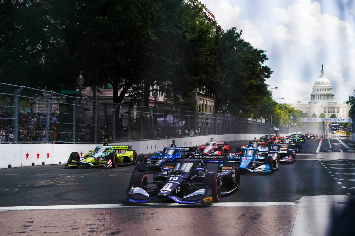 Racers in action during the IndyCar Freedom 250 Grand Prix in Washington, D.C., on Sunday August 23, 2026.