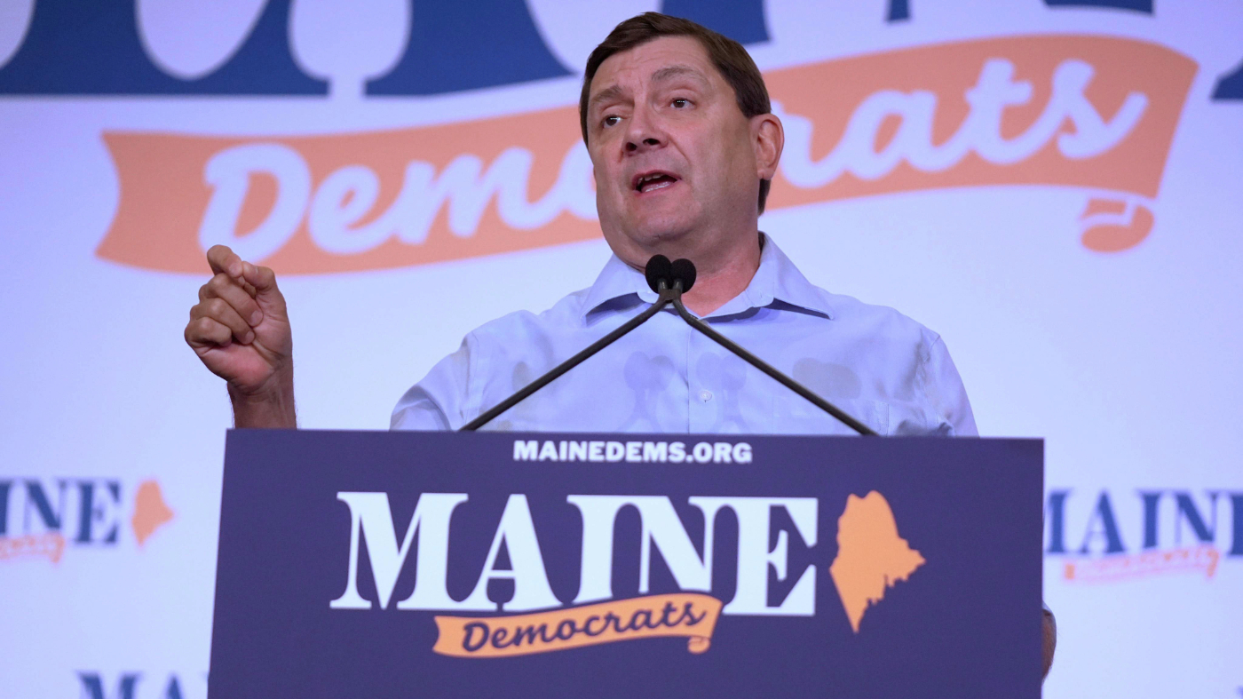 Troy Jackson, Democratic candidate for U.S. Senate, speaks at the Maine Democratic nominating convention, July 25, 2026, in Bangor, Maine.