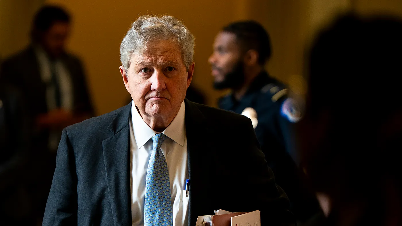 Sen. John Kennedy (R-La.) leaves the weekly Senate Republican policy luncheon on July 29, 2026.
