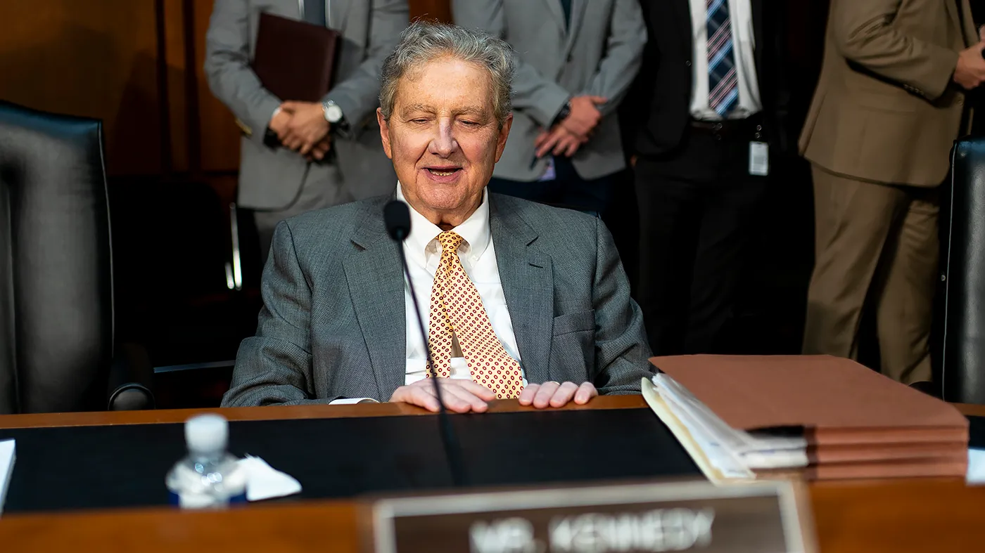 Sen. John Kennedy (R-La.) is seen following a Senate Judiciary Committee business meeting to discuss the nomination of Todd Blanche to be attorney general on Aug. 4, 2026.