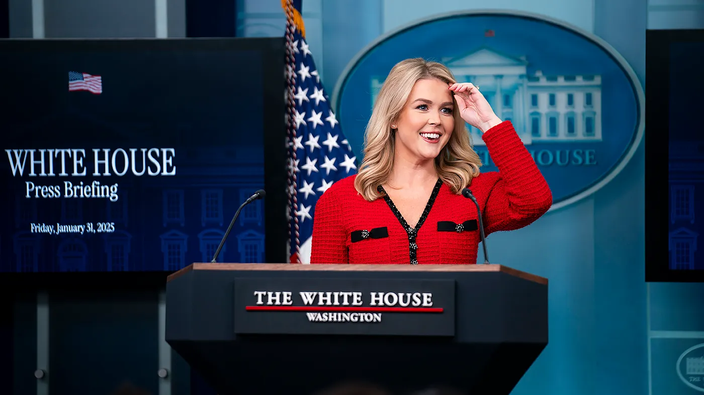 White House press secretary Karoline Leavitt arrives to addresses reporters during the daily briefing at the White House in Washington, D.C., on Friday, January 31, 2025.
