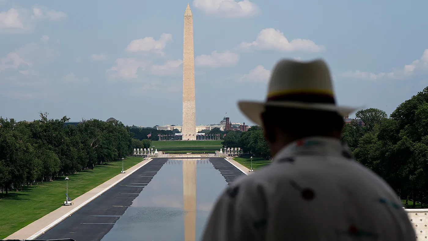 The Lincoln Memorial Reflecting Pool in Washington, D.C., is seen partially filled on Monday, August 10, 2026.