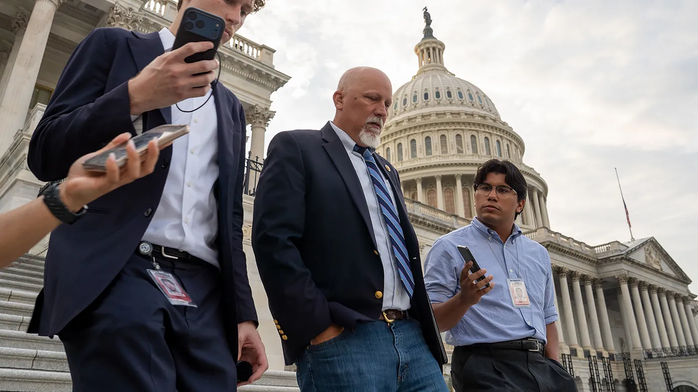 Rep. Chip Roy (R-Texas) addresses reporters after leaving the House of Representatives after a vote at the U.S. Capitol in Washington, D.C., on Monday, August 31, 2026.
