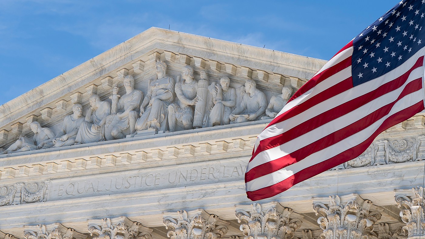 The Supreme Court in Washington, D.C., is seen on Wednesday, August 26, 2026. The American flag is seen at half-staff following the passing of country music legend Dolly Parton at the age of 80 on Tuesday.