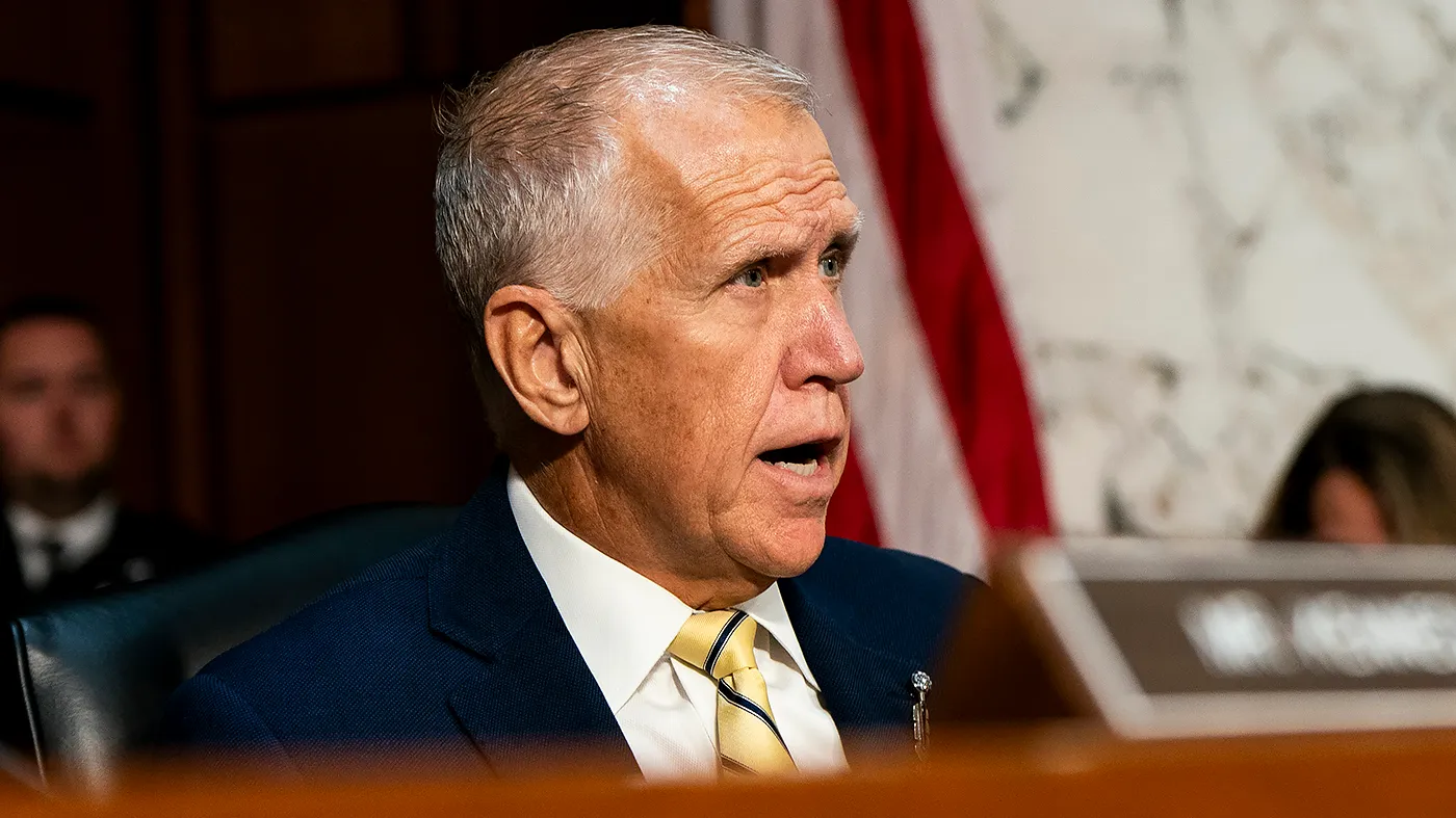 Sen. Thom Tillis (R-N.C.) votes during a Senate Judiciary Committee business meeting to discuss the nomination of Todd Blanche to be Attorney General on Tuesday, August 4, 2026.