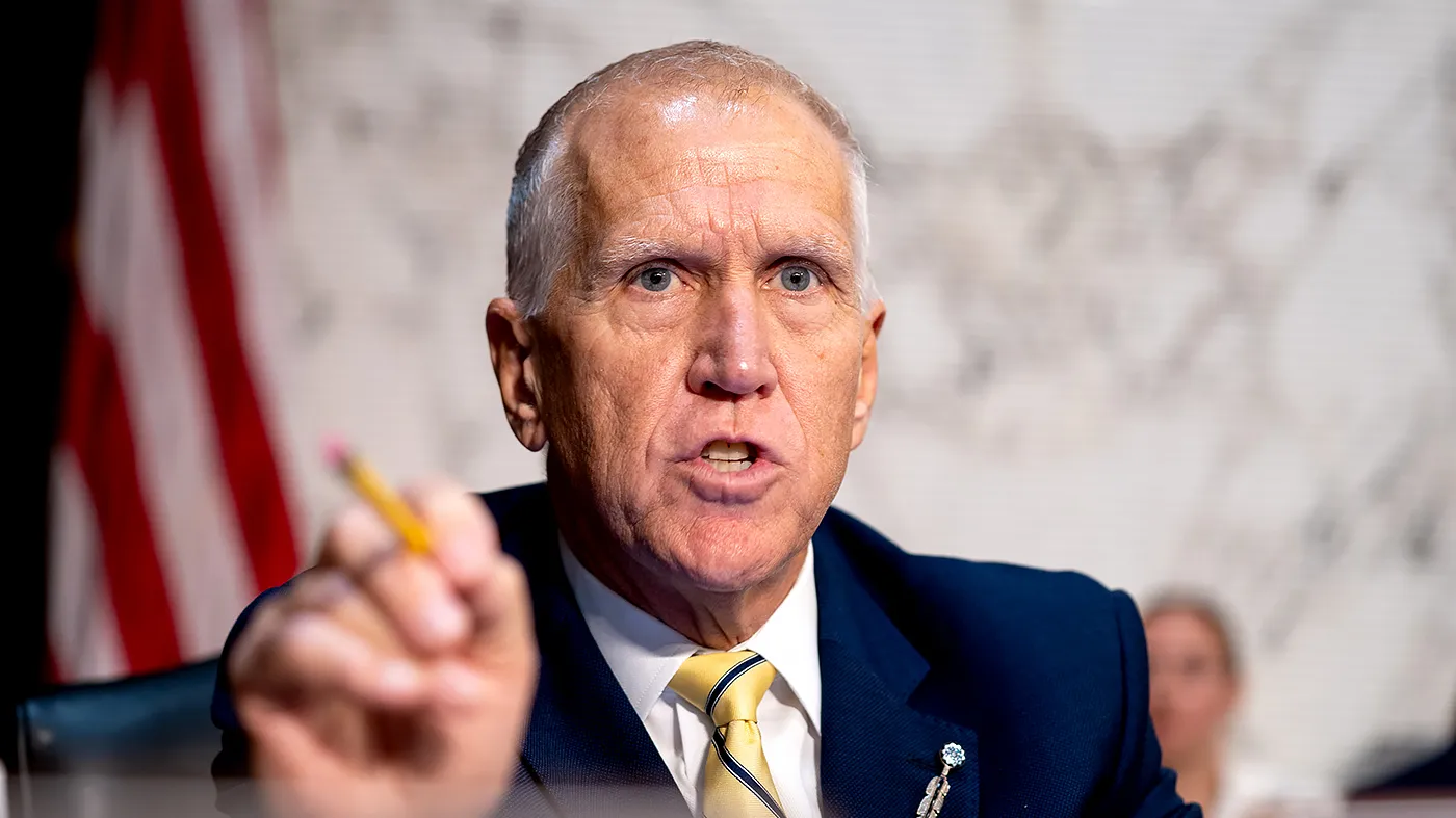 Sen. Thom Tillis (R-N.C.) gives opening statements during the Senate Judiciary Committee business meeting to consider the nomination of Todd Blanche to be Attorney General at the U.S. Capitol in Washington, D.C., on Tuesday, August 4, 2026.