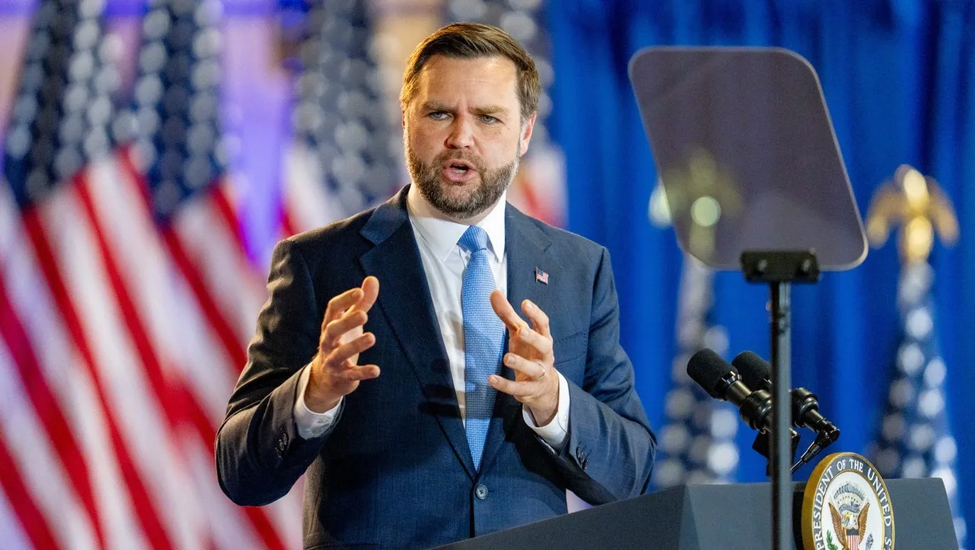 Vice President Vance speaks during a visit to Compotech, a composite technology company, Aug. 24, 2026, in Brewer, Maine.