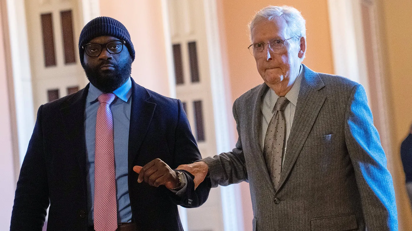 Sen. Mitch McConnell (R-Ky.) walks through the Capitol, Jan. 15, 2026, in Washington
