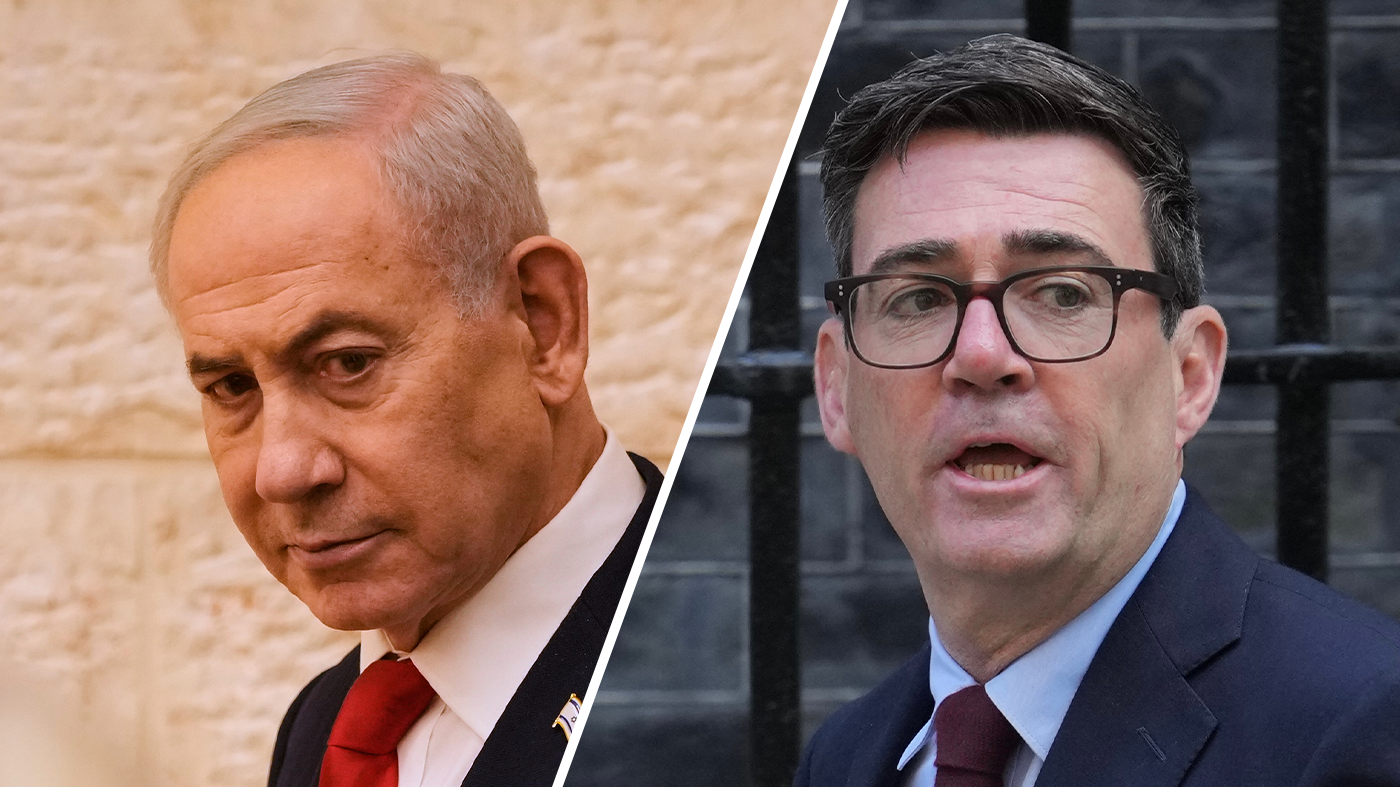 Israeli Prime Minister Benjamin Netanyahu, left, and British Prime Minister Andy Burnham.
