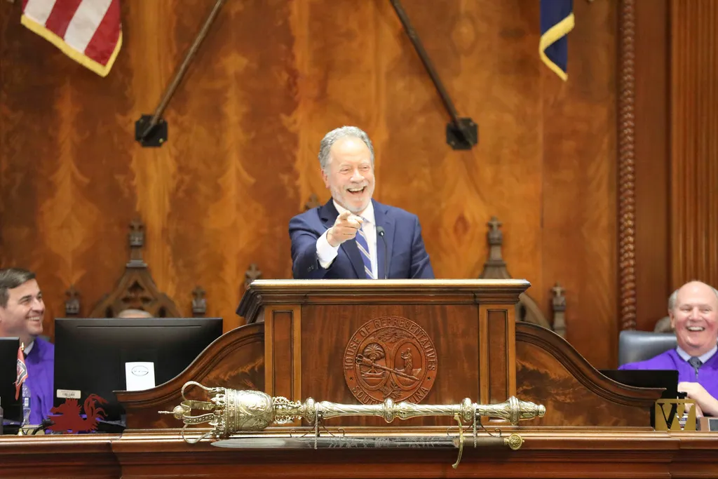 Former United Nations World Food Program Executive Director and Nobel Peace Prize winner David Beasley speaks to the South Carolina General Assembly on Wednesday, May 2, 2023 in Columbia, S.C. Beasley was governor of South Carolina from 1995 to 1999. (AP Photo/Jeffrey Collins)