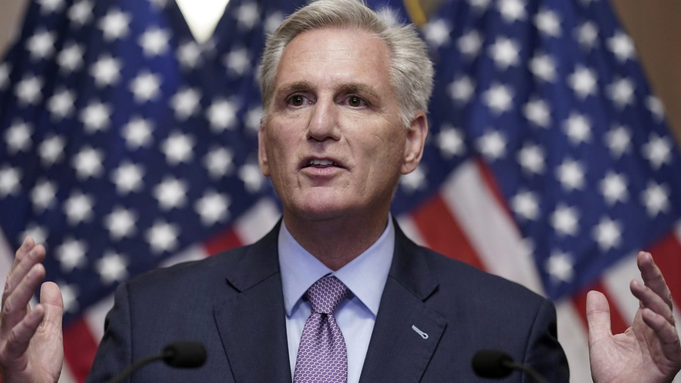 FILE – Rep. Kevin McCarthy, R-Calif., speaks to reporters Oct. 3, 2023, at the Capitol in Washington. (AP Photo/J. Scott Applewhite, File)