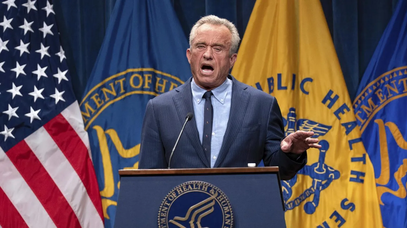 FILE – Health and Human Services Secretary Robert F. Kennedy Jr. speaks during a news conference on the Autism report by the CDC at the Hubert Humphrey Building Auditorium in Washington, April 16, 2025. (AP Photo/Jose Luis Magana, File)
