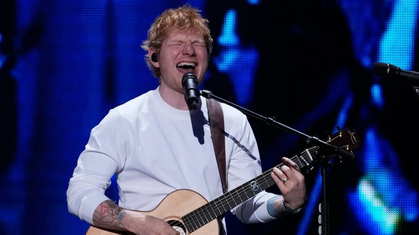 Ed Sheeran performs during Z100’s iHeartRadio Jingle Ball at Madison Square Garden on Friday, Dec. 12, 2025, in New York. (Photo by Charles Sykes/Invision/AP)