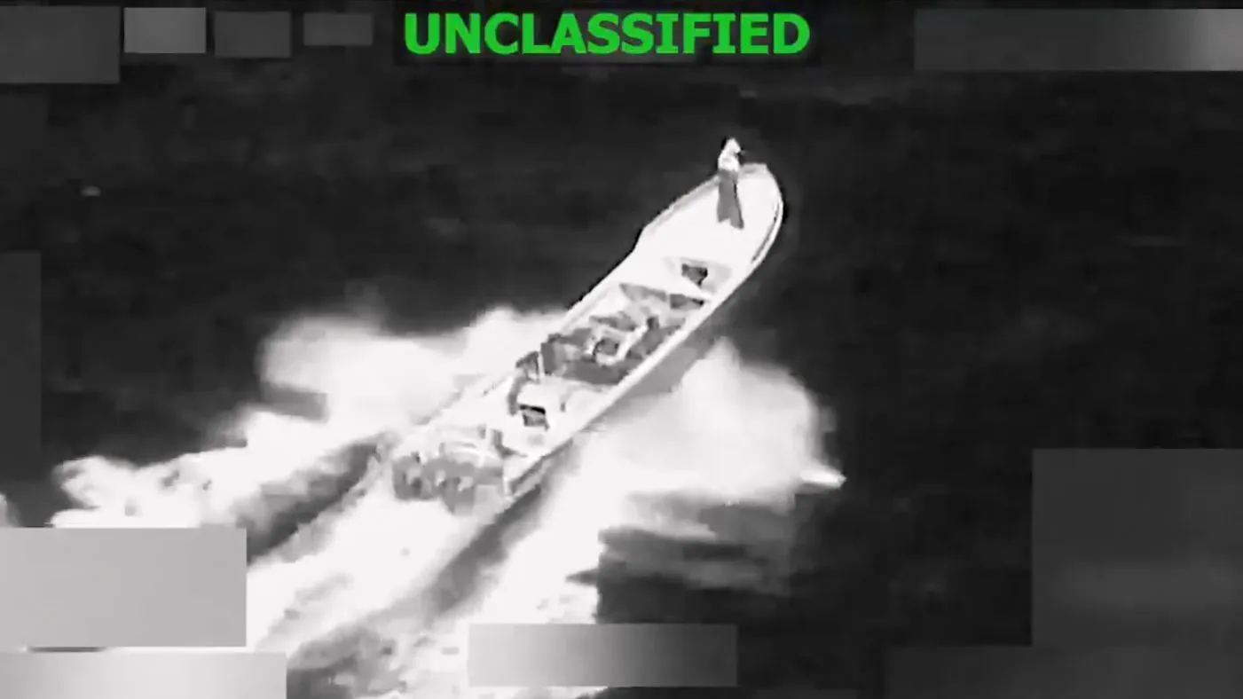 FILE – This image from video provided by U.S. South Command, shows a vessel accused of trafficking drugs in the eastern Pacific Ocean shortly before it was destroyed by the U.S. military, killing two and injuring one, on Jan. 23, 2026. (U.S. Southern Command via AP, File)