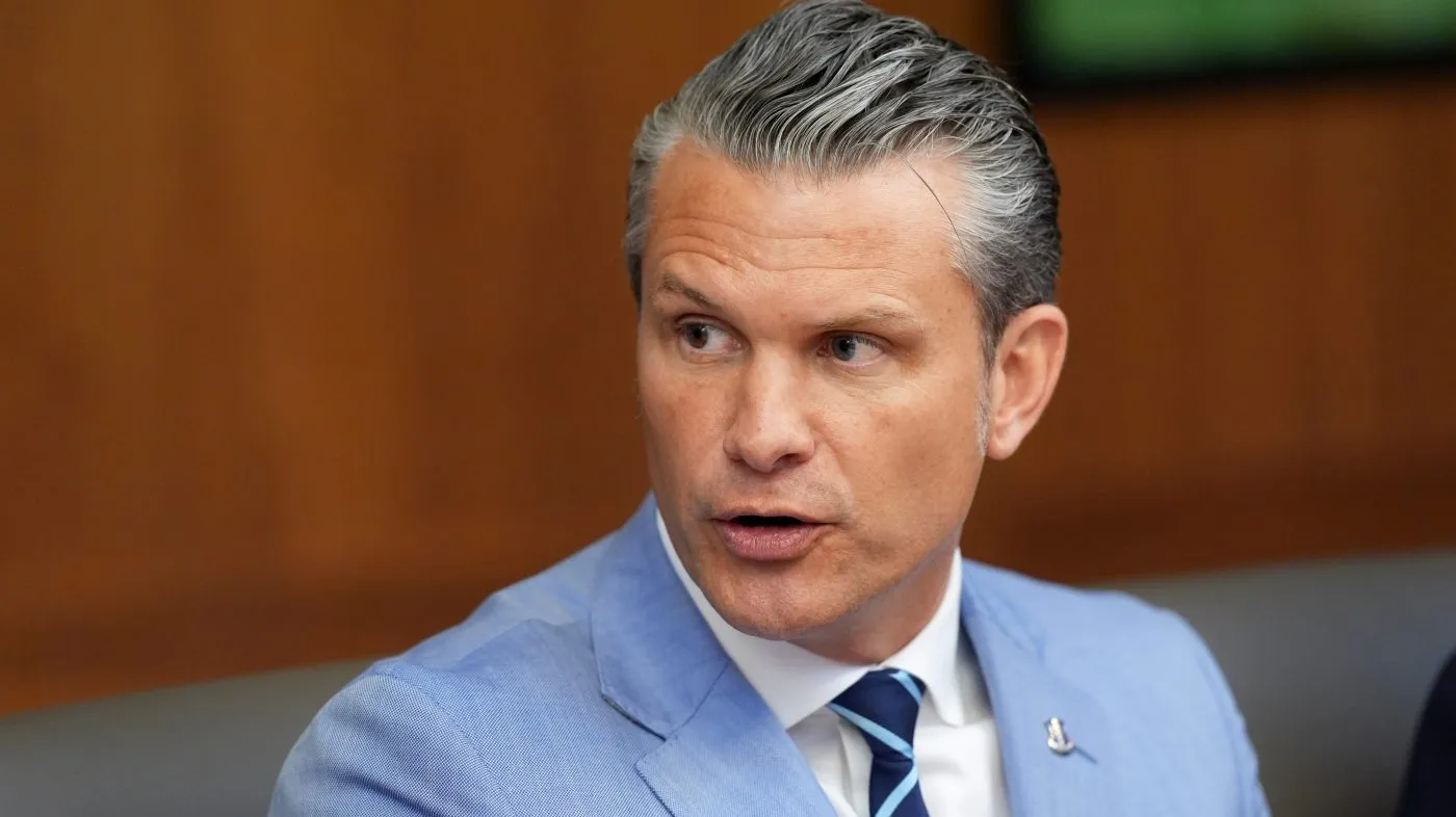 Defense Secretary Pete Hegseth speaks during a cabinet meeting, Friday, July 31, 2026, at Camp David, the presidential retreat, near Thurmont, Md., Friday, July 31, 2026. (AP Photo/Jacquelyn Martin)