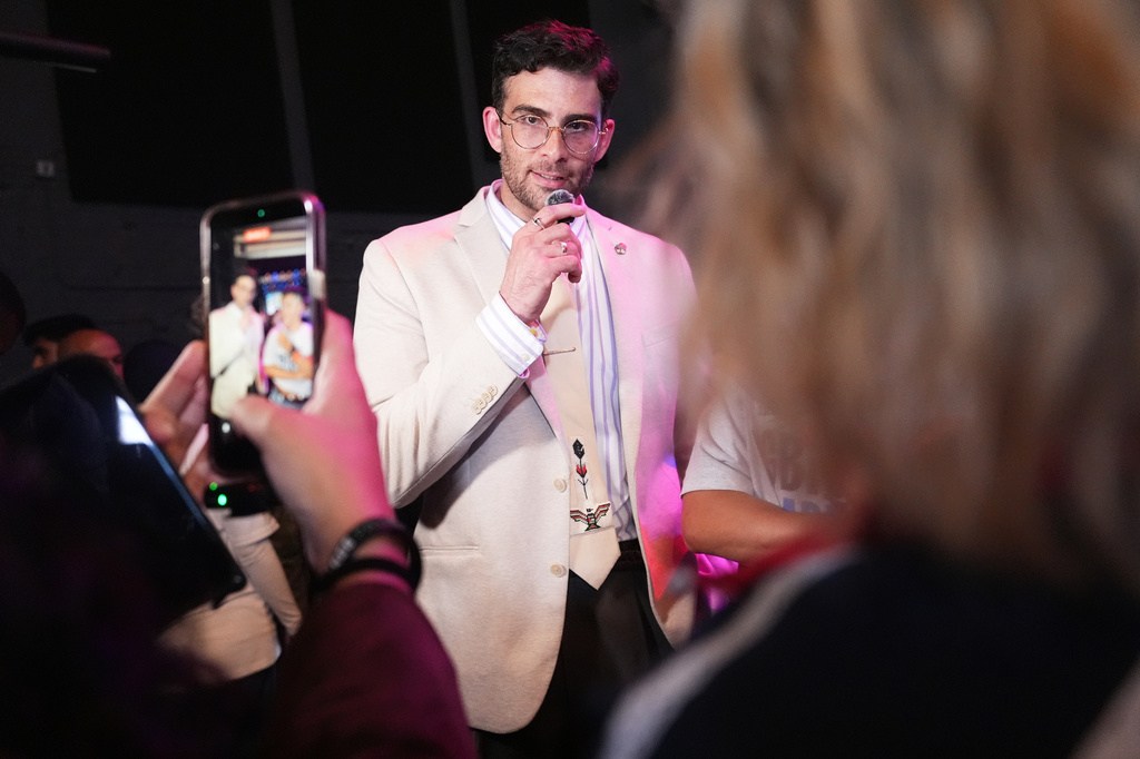Hasan Piker speaks during a primary election night event for Abdul El-Sayed, a progressive candidate in the Democratic primary for U.S. Senate in Michigan, Tuesday, Aug. 4, 2026, at the Majestic Theatre in Detroit. (AP Photo/Julia Demaree Nikhinson)