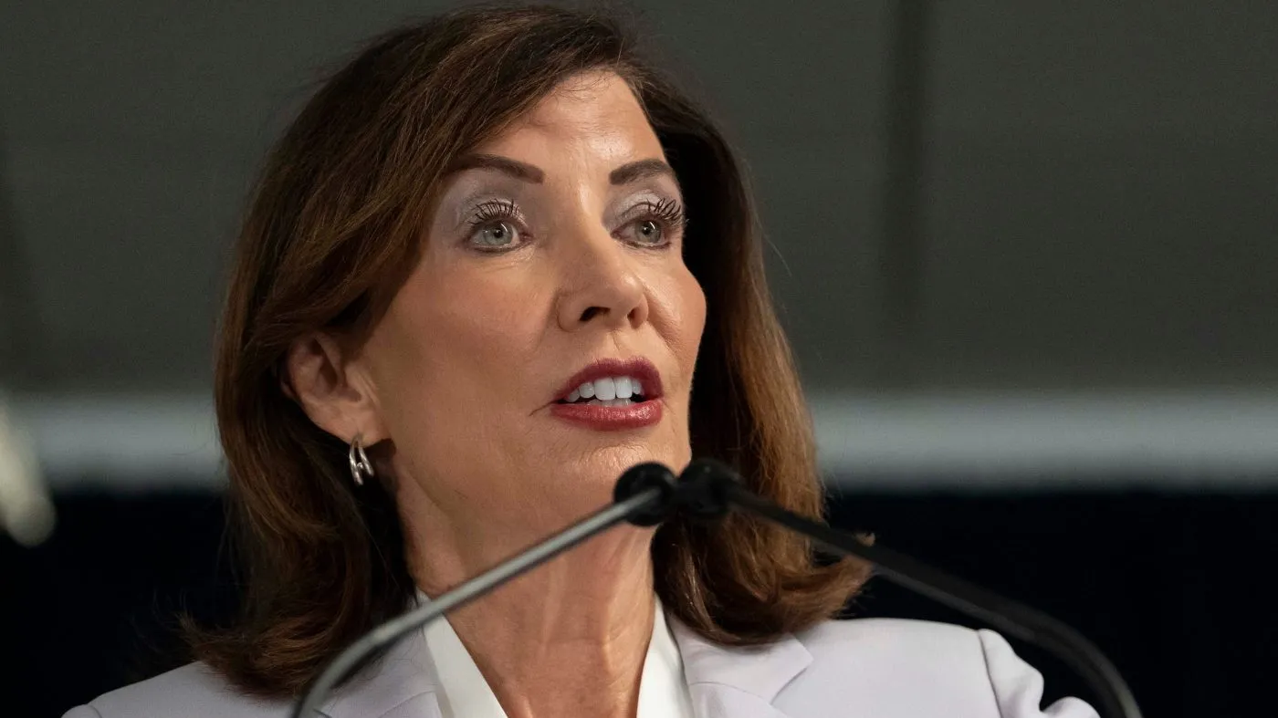 New York Governor Kathy Hochul takes part in a press conference to announce action against ICE overreach in New York, Wednesday, Aug. 12, 2026. (AP Photo/Yuki Iwamura)