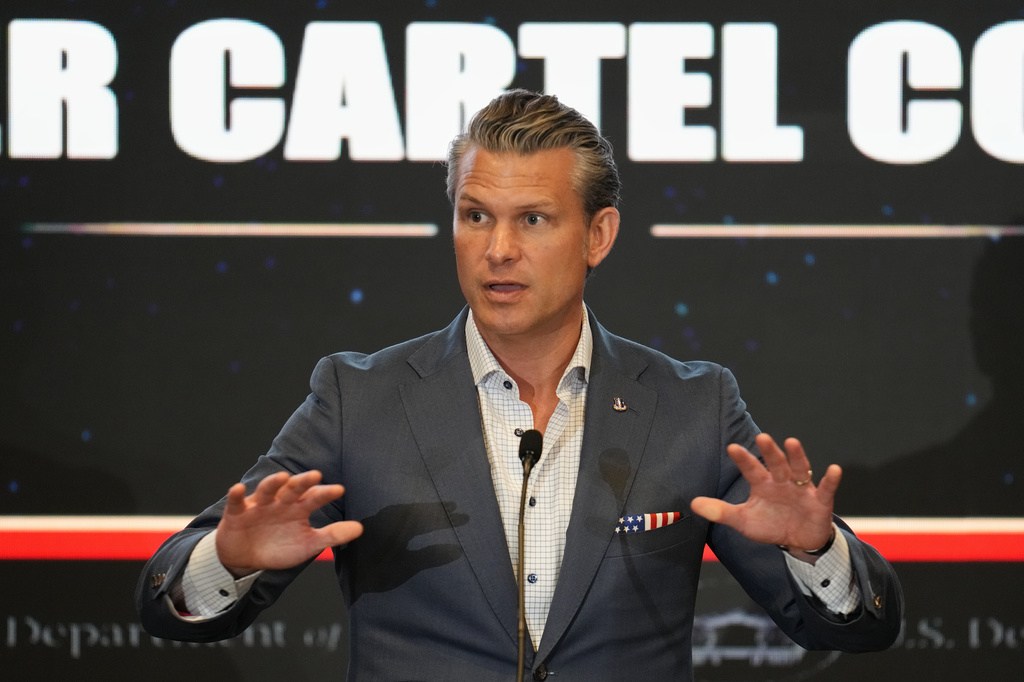 U.S. Defense Secretary Pete Hegseth speaks at a forum of The Americas Counter Cartel Coalition in Panama City, Wednesday, Aug. 12, 2026. (AP Photo/Matias Delacroix)