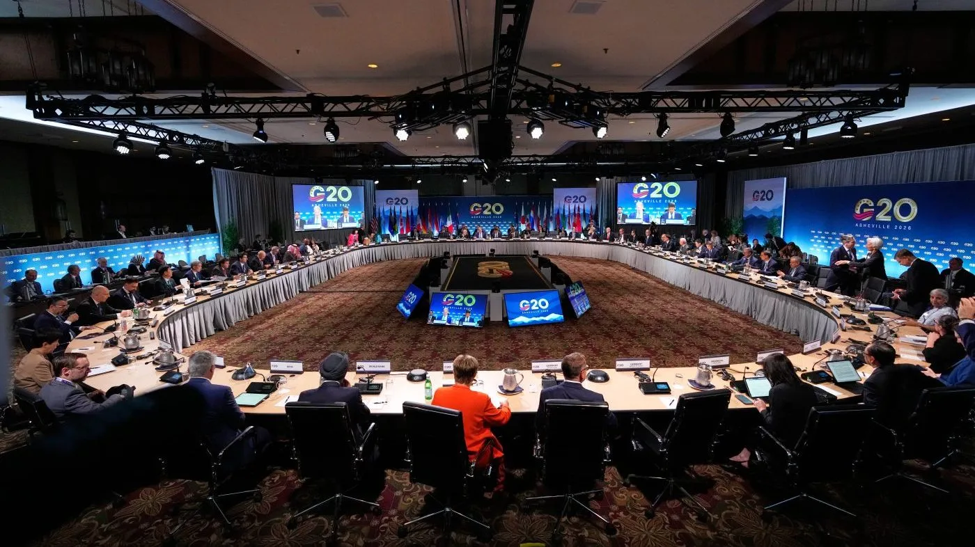 Finance Minsters convene for the Plenary Session of Current Economic Developments at the G20 Finance Ministerial in Asheville, N.C., Monday, Aug. 31, 2026. (AP Photo/Gerald Herbert)