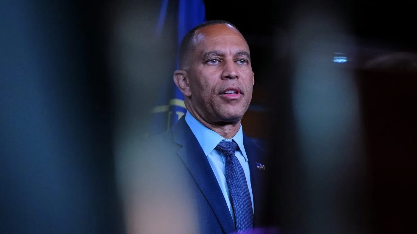 House Minority Leader Hakeem Jeffries (D-N.Y.) speaks during a news conference on Capitol Hill, Sept. 3, 2026, in Washington.