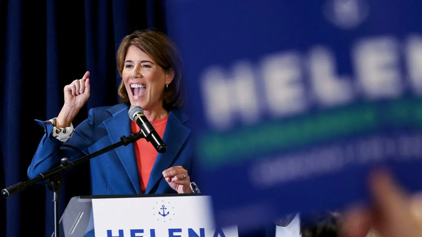 FILE – Candidate for Rhode Island governor Helena Buonanno Foulkes speaks during a Get Out the Vote event, Aug. 30, 2026, in Providence, R.I. (AP Photo/Mark Stockwell, File)