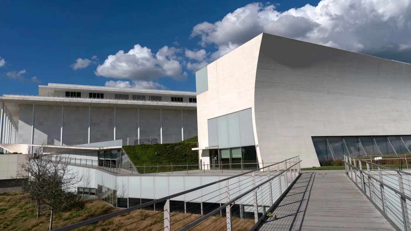 The John F. Kennedy Center for the Performing Arts, is seen, Sunday, Sept. 6, 2026, in Washington. (AP Photo/Jose Luis Magana)