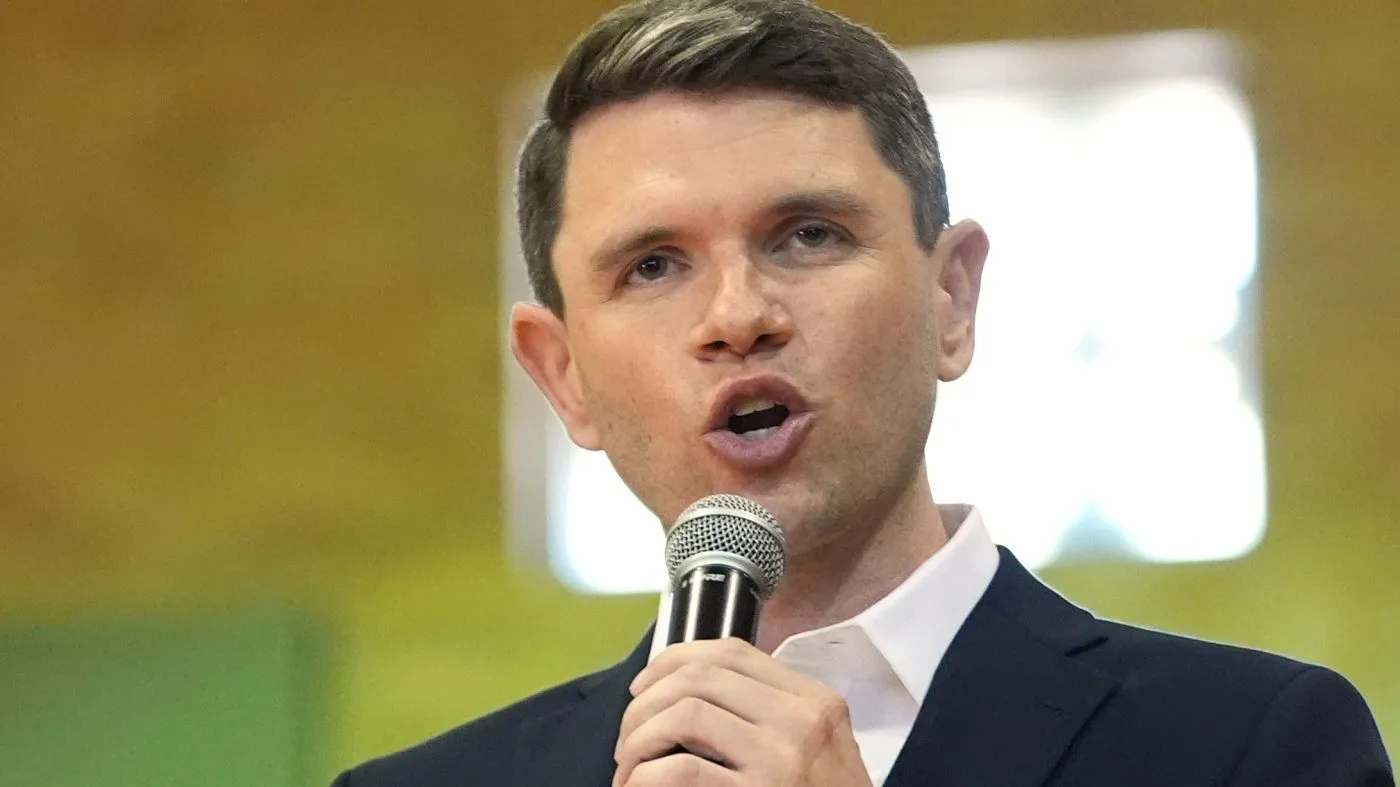 Democratic U.S. Senate candidate James Talarico speaks at a food drive at the Frederick Douglass Human Services and Justice Center, Sept. 9, 2026, in Dallas.