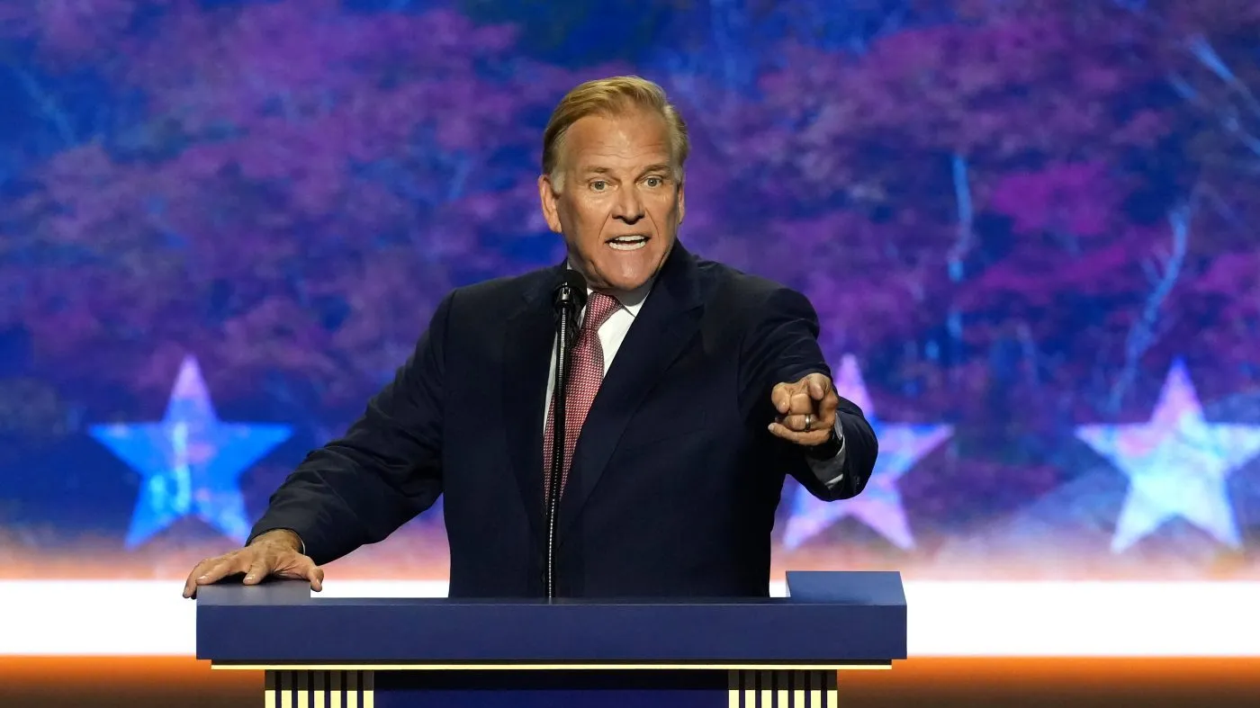 Republican Senate candidate Mike Rogers speaks at the Republican convention on Sept. 10, 2026, in Dallas.