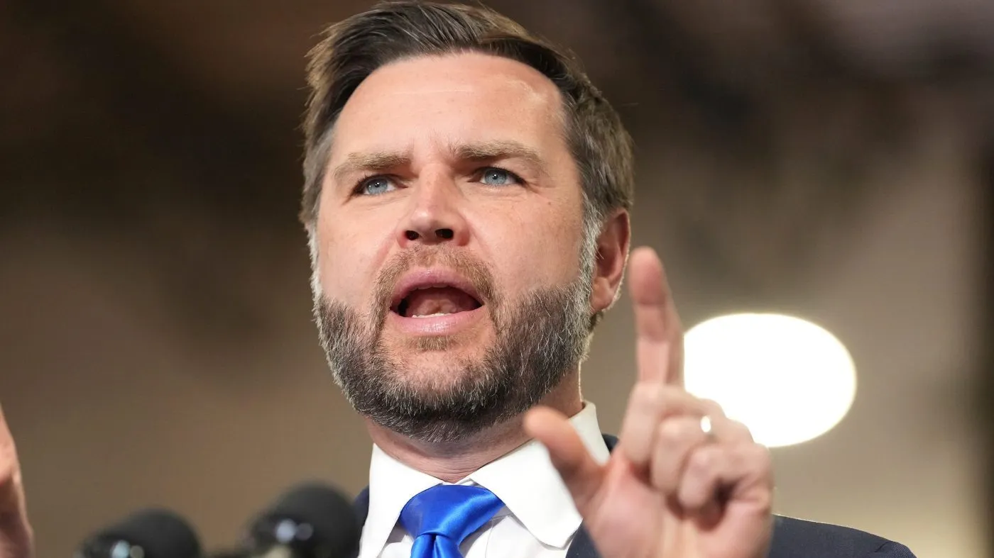 Vice President JD Vance speaks during an event at Webco Manufacturing, Monday, Sept. 14, 2026, in Olathe, Kan. (AP Photo/Mark Schiefelbein, Pool)