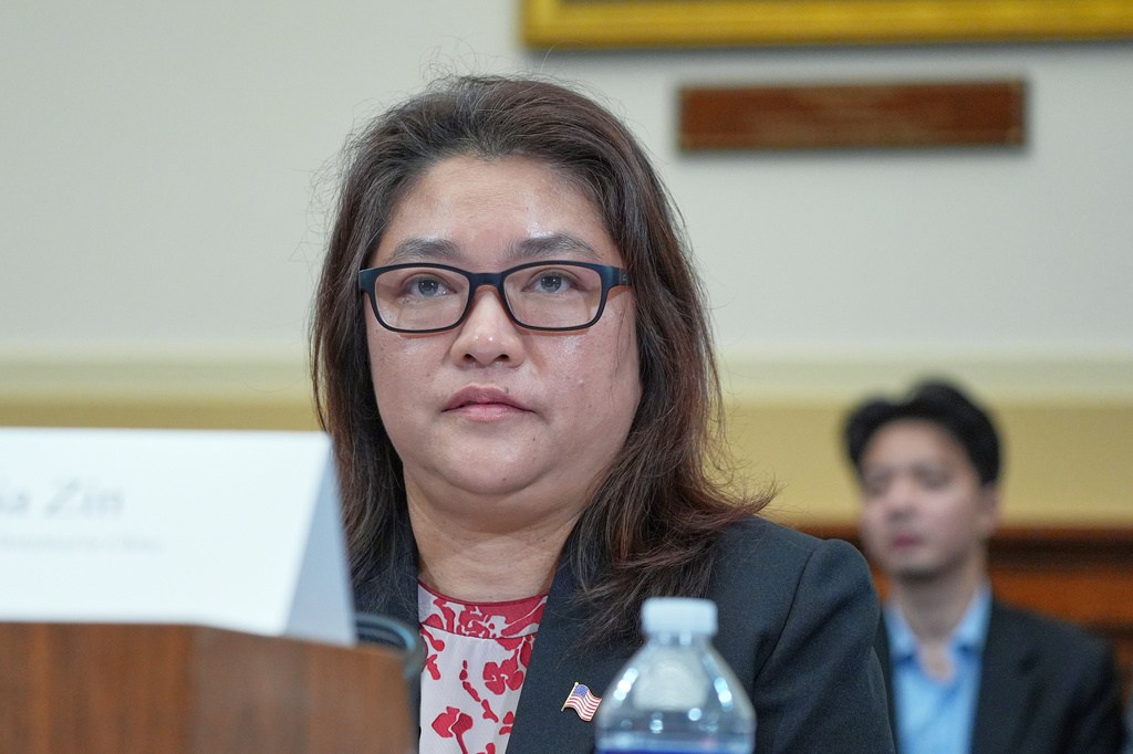 Sylvia Zin, wife of Min Zin, testifies during the House East Asia and Pacific Subcommittee hearing about detainees on Capitol Hill, Wednesday, Sept. 16, 2026, in Washington. (AP Photo/Mariam Zuhaib)
