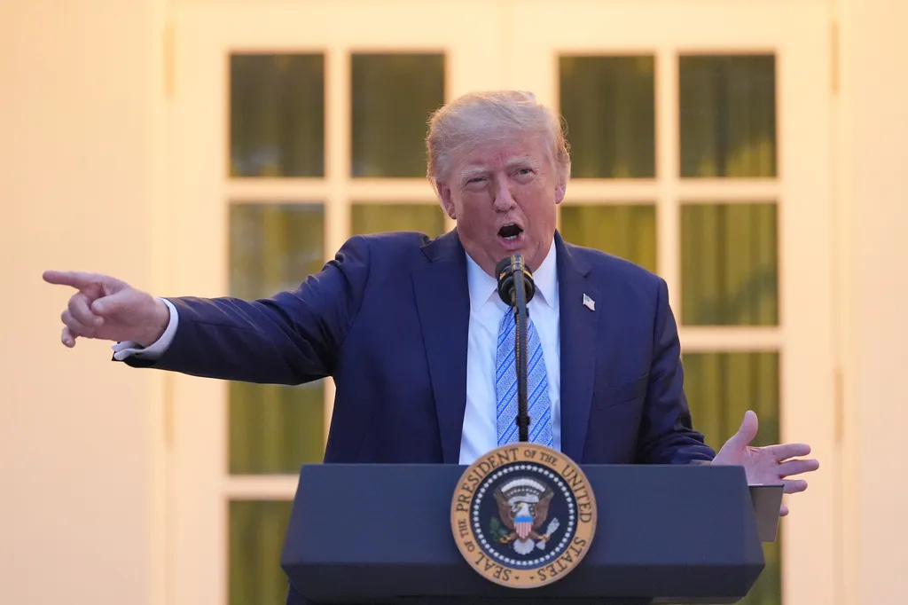 President Donald Trump speaks during a dinner in the Rose Garden of the White House, Thursday, Sept. 17, 2026, in Washington. (AP Photo/Alex Brandon)
