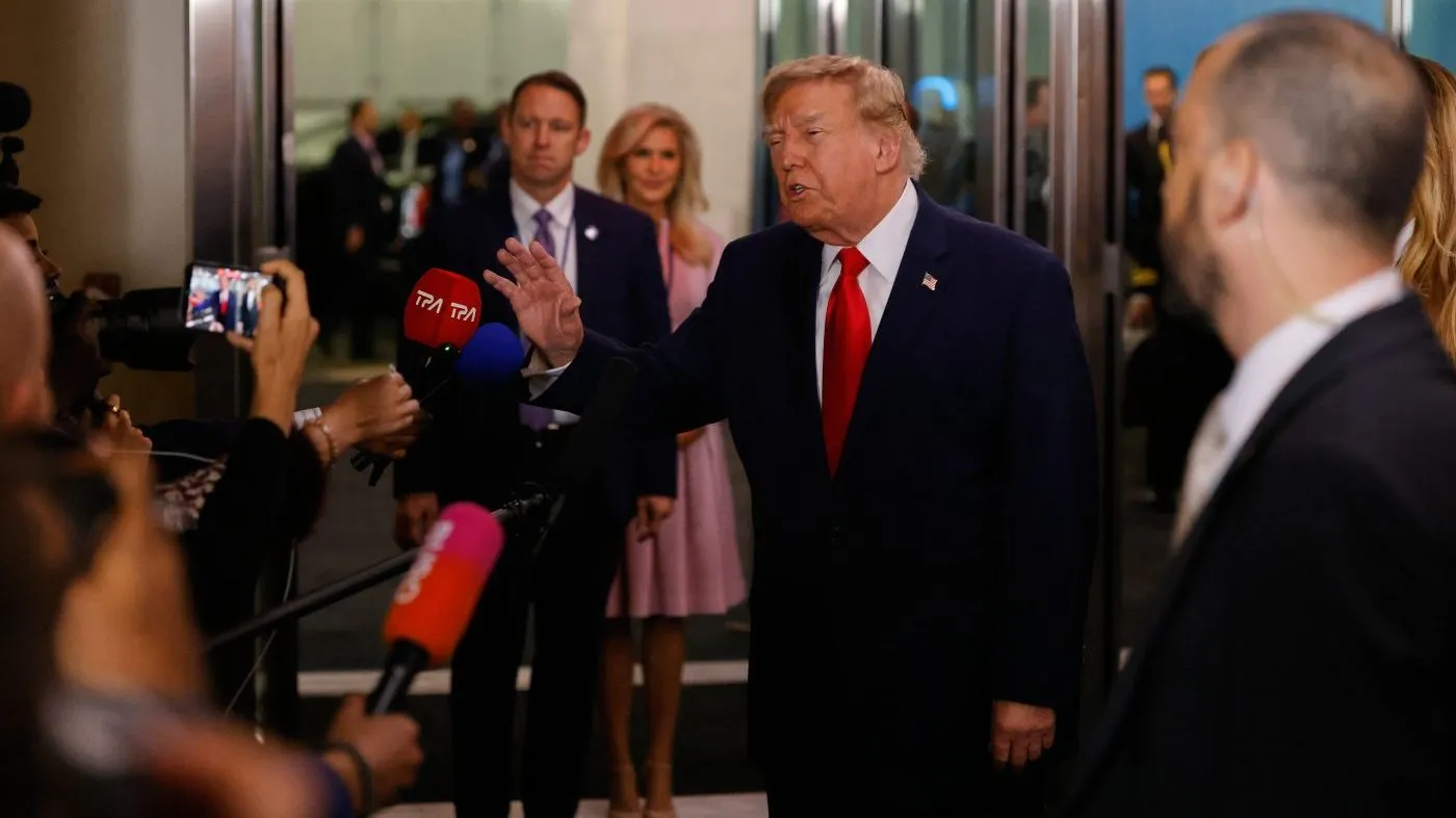 United States President Donald Trump speaks to the media as he arrives for the 81st session of the United Nations General Assembly at United Nations headquarters, Tuesday, Sept. 22, 2026. (AP Photo/Stefan Jeremiah)