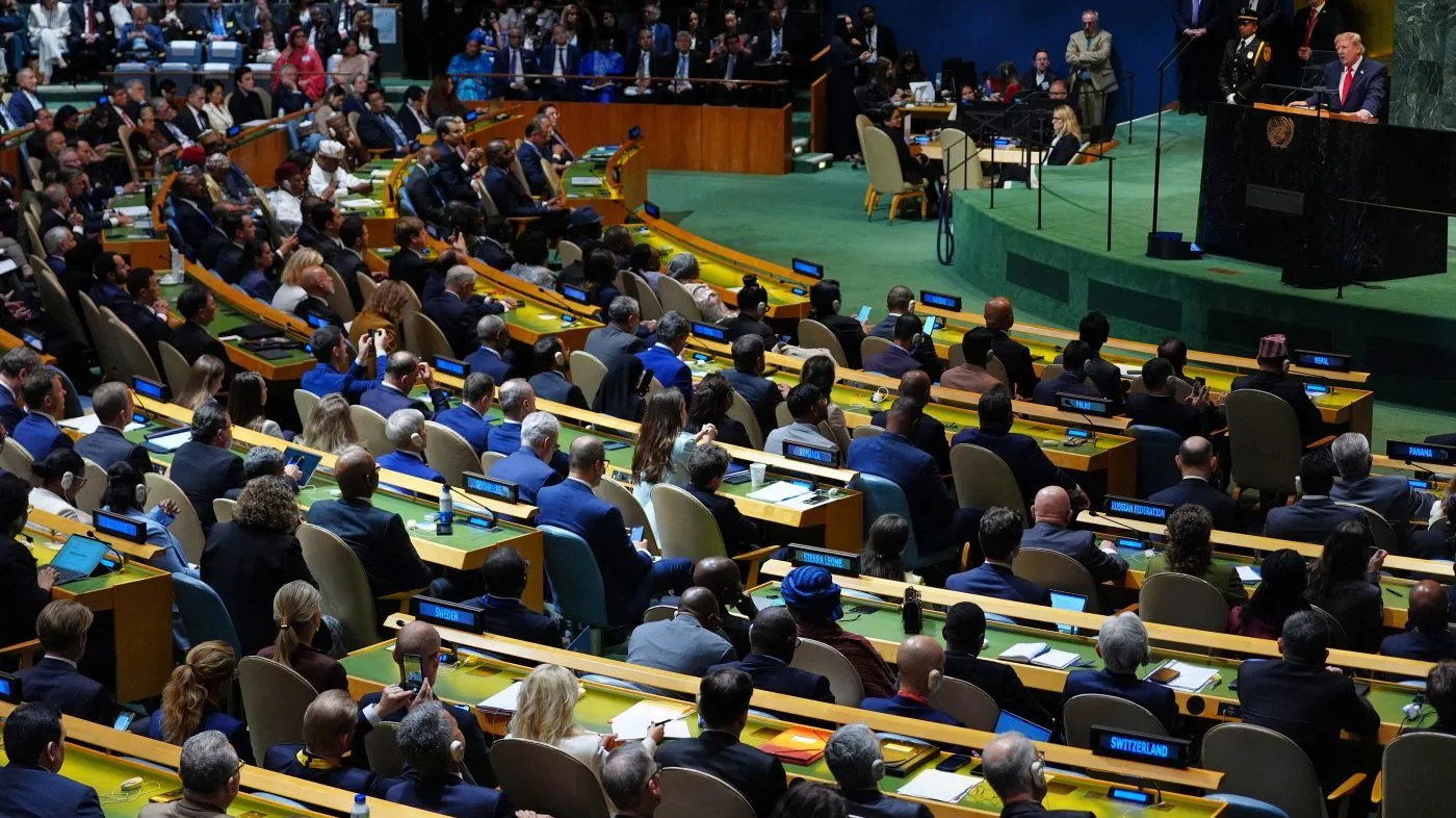 President Donald Trump speaks to the United Nations General Assembly, Tuesday, Sept. 22, 2026, at the UN headquarters. (AP Photo/Julia Demaree Nikhinson)
