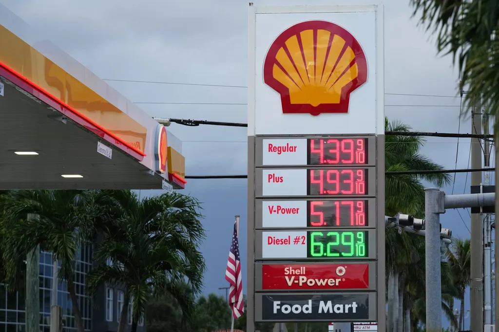 Gas and diesel prices are displayed at a Shell station, Tuesday, Sept. 22, 2026, in Doral, Fla. (AP Photo/Lynne Sladky)