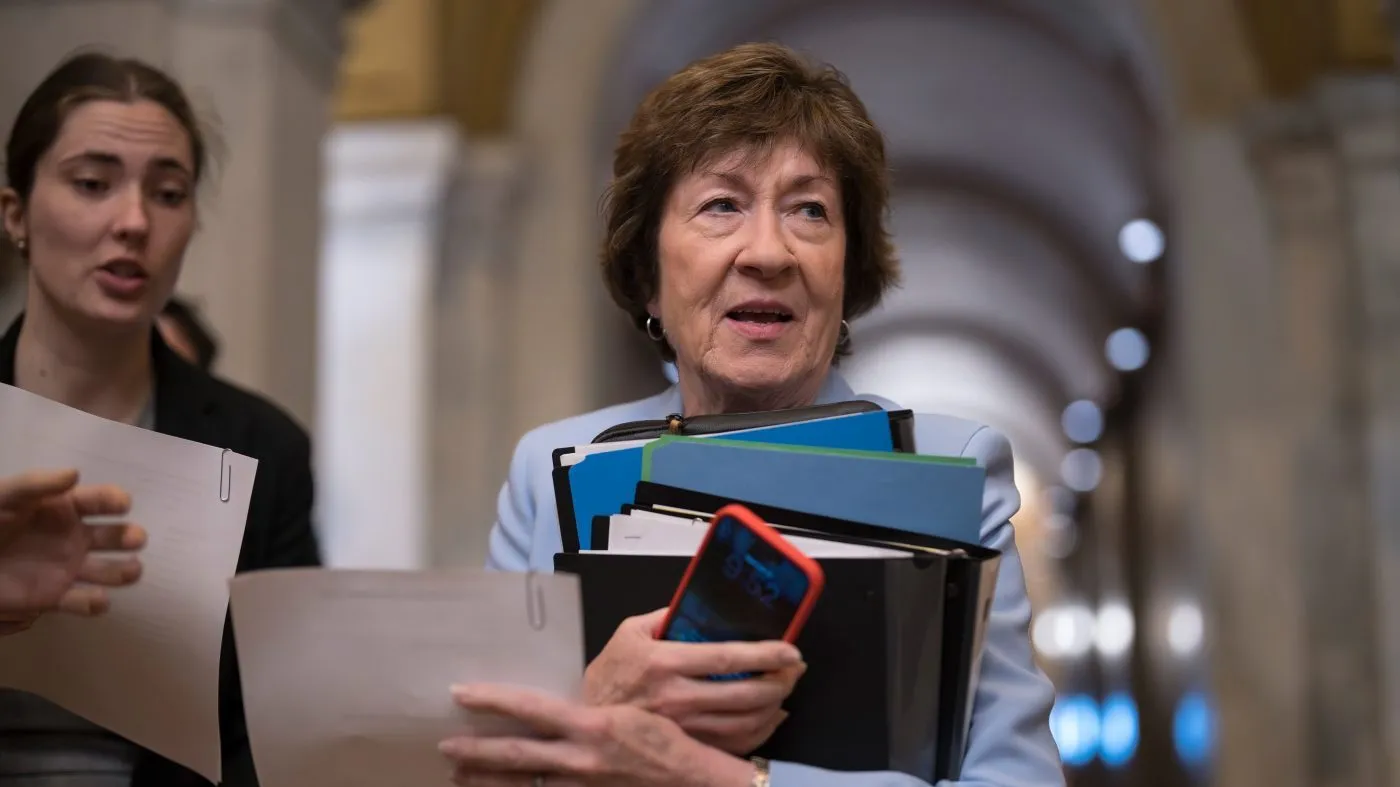 FILE – Sen. Susan Collins, R-Maine, a member of the Senate Intelligence Committee, arrives at the Capitol in Washington on June 17, 2026. (AP Photo/J. Scott Applewhite, File)