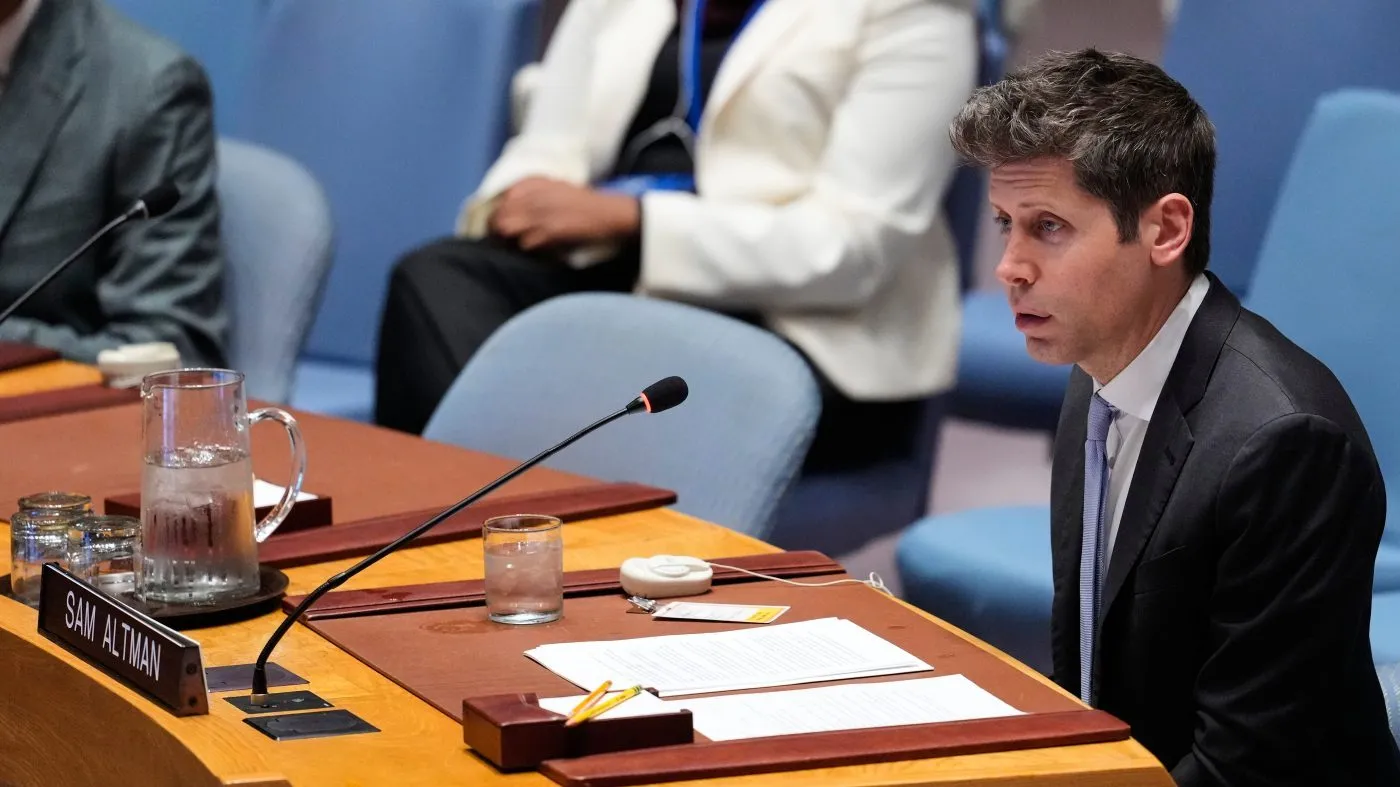 Sam Altman, CEO of OpenAI, speaks during a Security Council meeting on artificial intelligence at the 81st session of the United Nations General Assembly at United Nations headquarters, Wednesday, Sept. 23, 2026. (AP Photo/Yuki Iwamura)
