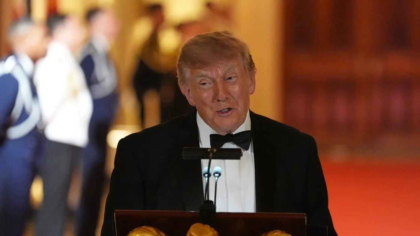 President Donald Trump speaks during a State Dinner for China’s President Xi Jinping in the East Room of the White House, Thursday, Sept. 24, 2026, in Washington. (AP Photo/Alex Brandon)
