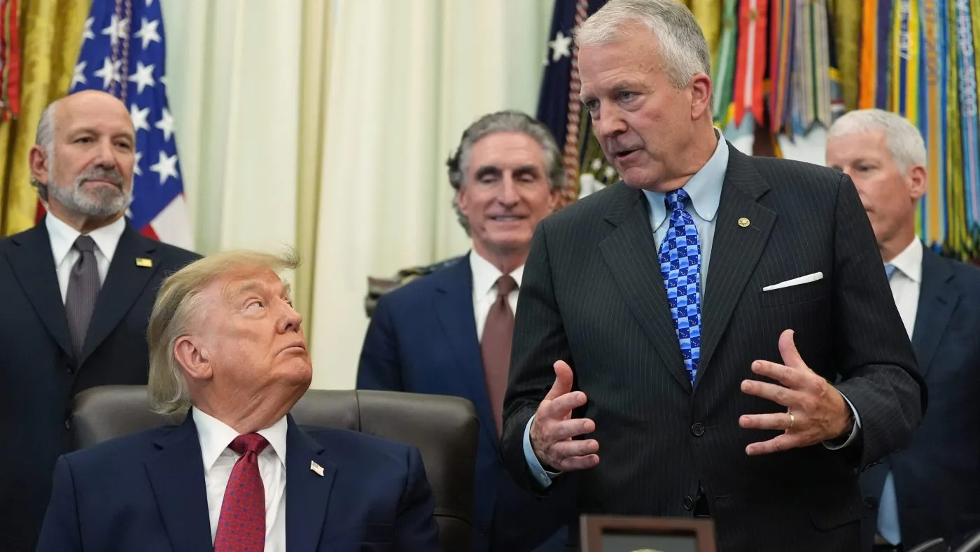 Sen. Dan Sullivan, R-Alaska, speaks in the Oval Office of the White House, Wednesday, Sept. 30, 2026, in Washington, as President Donald Trump, Commerce Secretary Howard Lutnick, Interior Secretary Doug Burgum and Energy Secretary Chris Wright listen. (AP Photo/Alex Brandon)