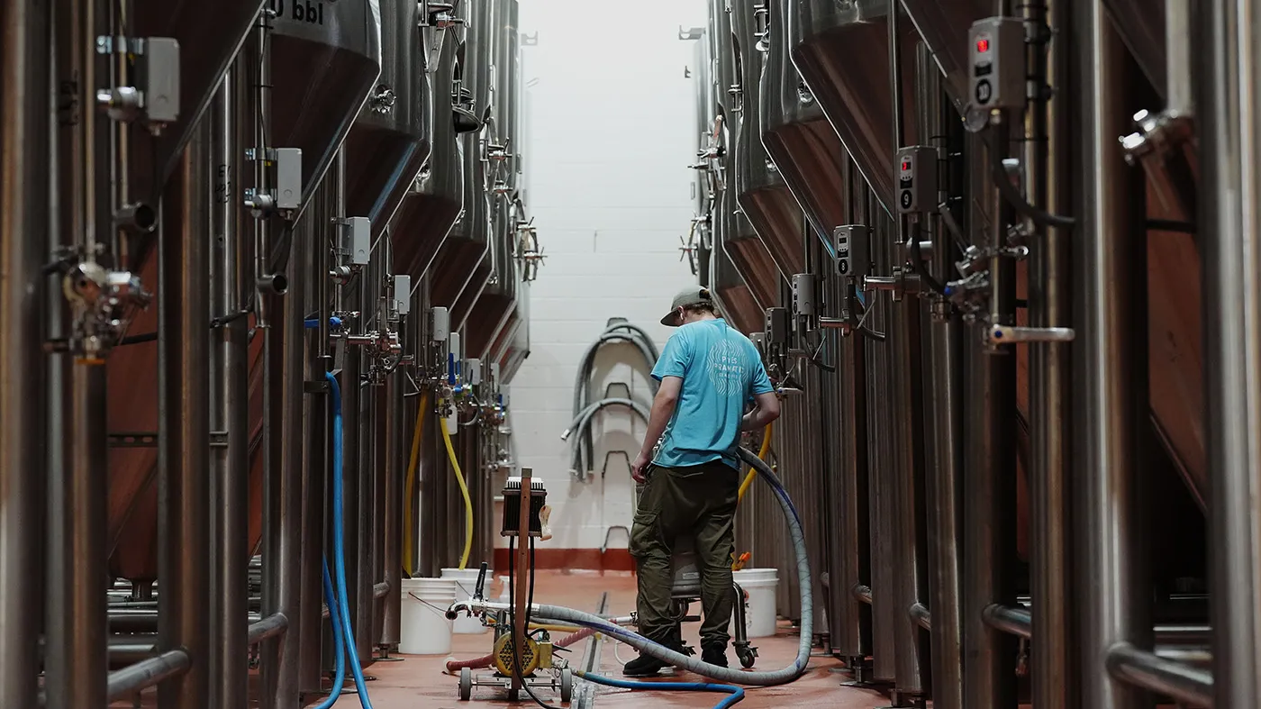 An employee works on the brewing process at Pryes Brewing, Aug. 26, 2026, in Minneapolis.