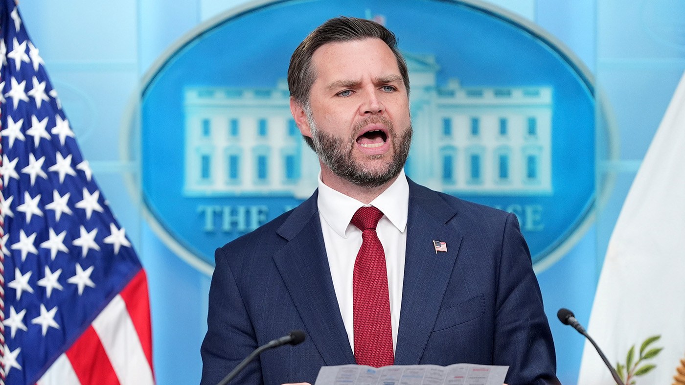 Vice President Vance holds a media outlet seating chart before selecting a reporter for a question during a press briefing at the White House in Washington, Sept. 3, 2026.
