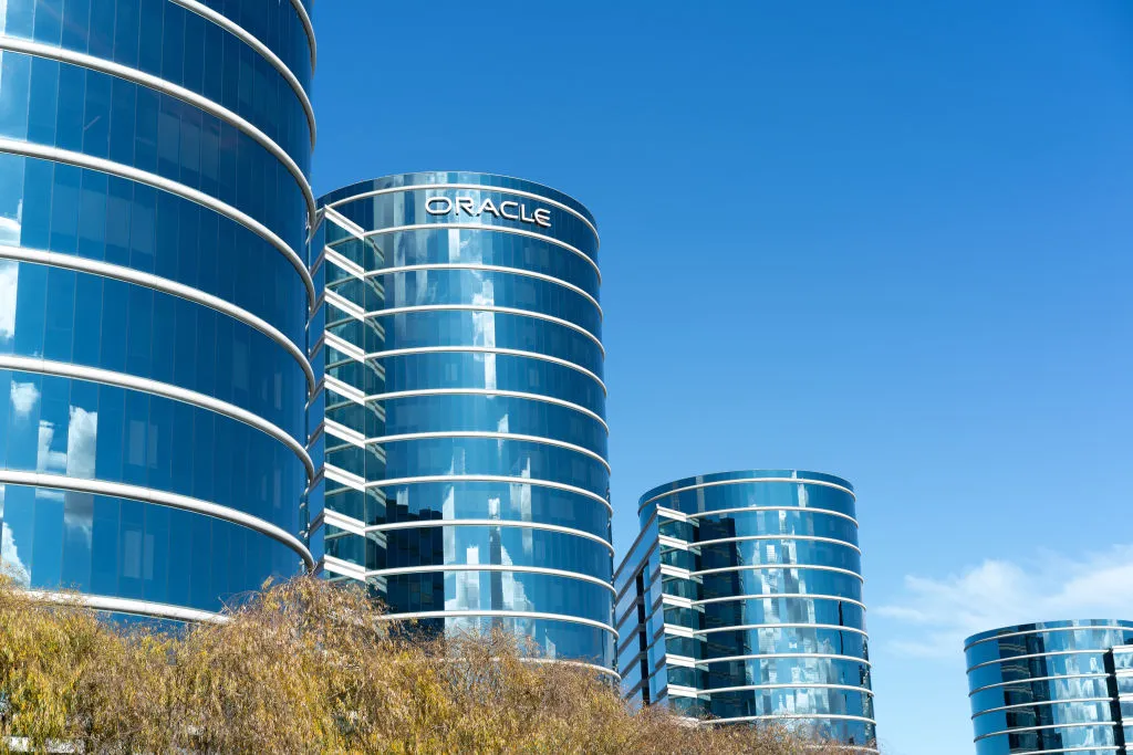 Buildings stand at the Oracle Corp. headquarters campus on January 23, 2020 in Redwood City, California. (Photo by Zhu Difeng/VCG via Getty Images)