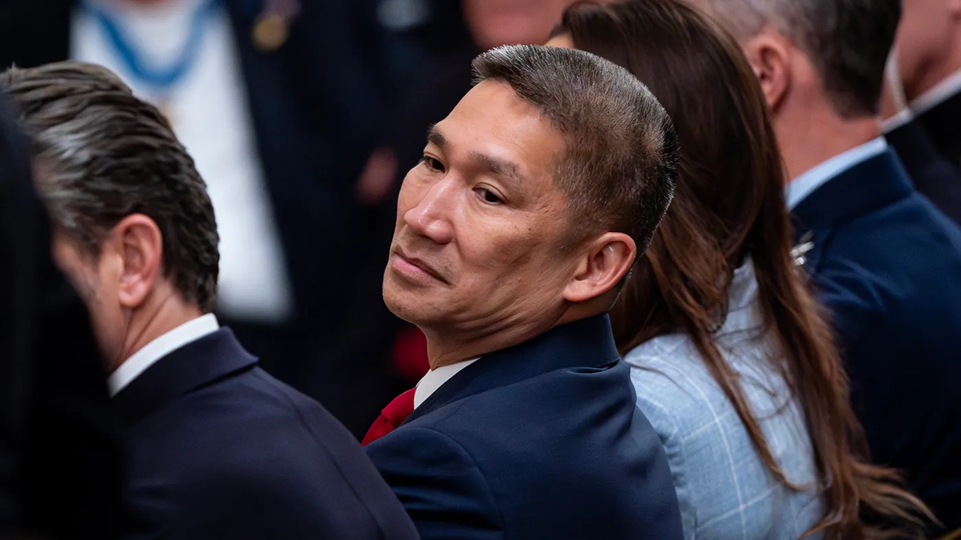Hung Cao, acting secretary of the Navy, attends a Medal of Honor Ceremony in the East Room of the White House on June 18, 2026 in Washington.