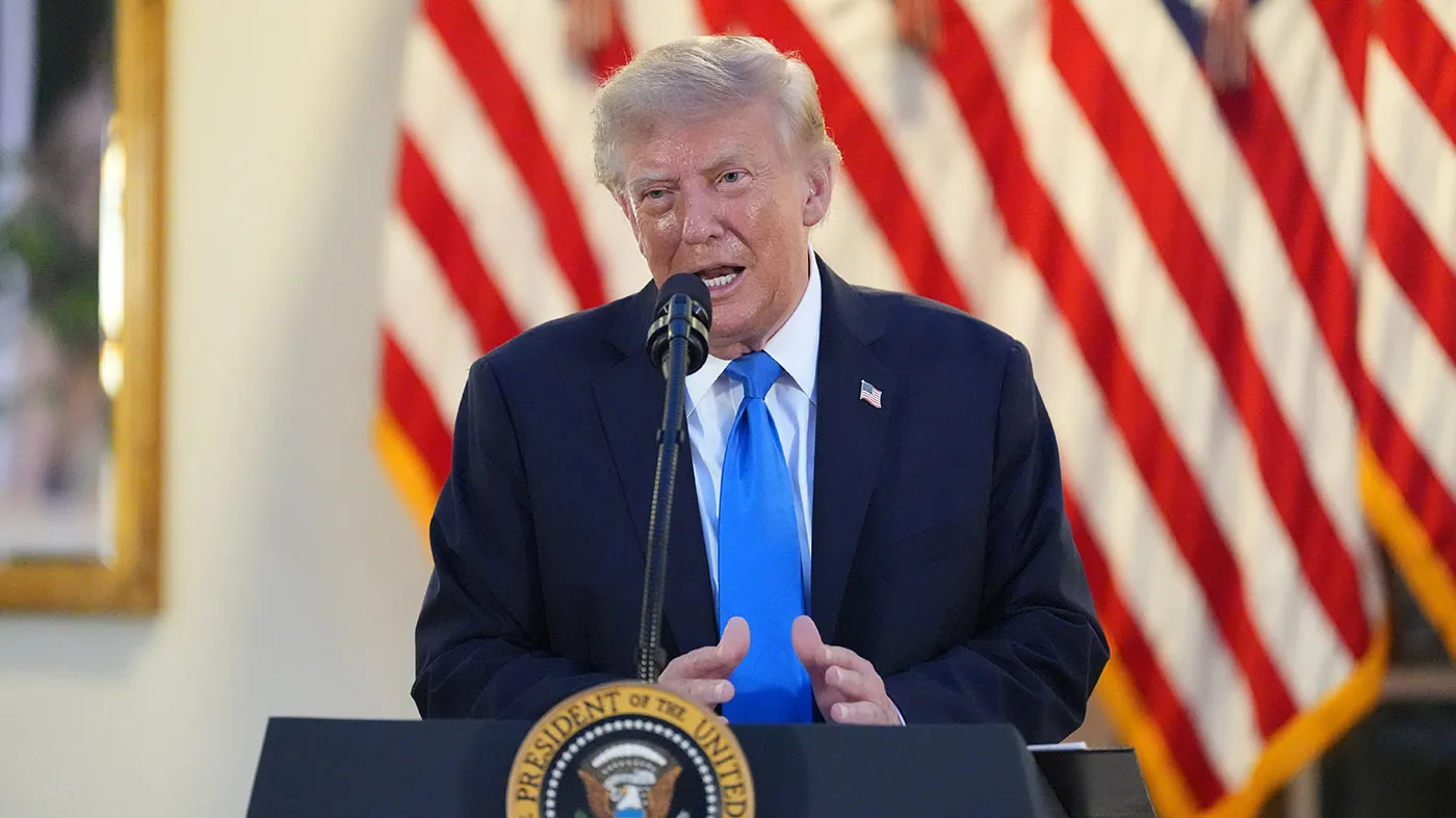 President Trump speaks during an event with Republican lawmakers in the Rose Garden of the White House, Wednesday, Sept. 2, 2026, in Washington.