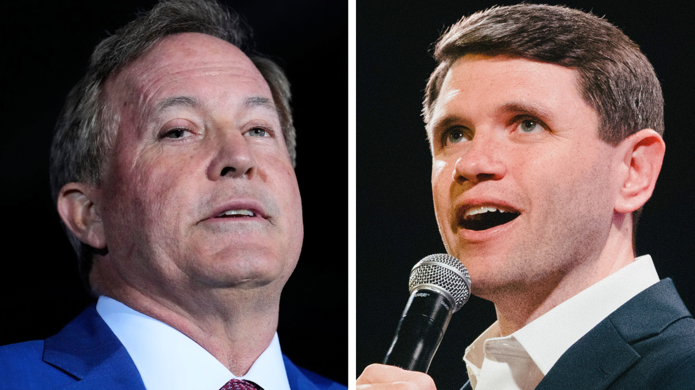 Texas Attorney General Ken Paxton (R) and Senate candidate James Talarico (D). (Tony Gutierrez and Brenda Bazán, Associated Press file)