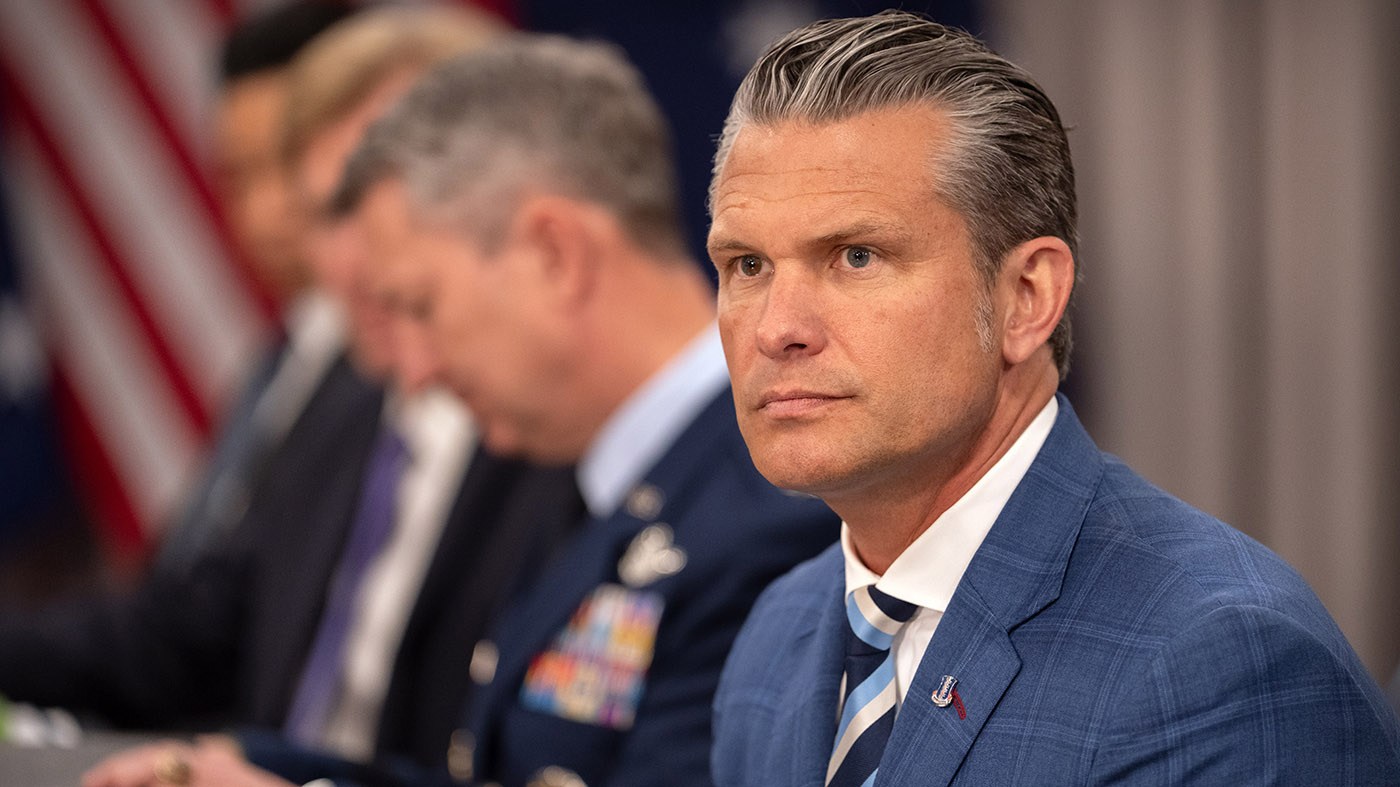 Defense Secretary Pete Hegseth sits during a meeting with Australia’s Deputy Prime Minister and Minister of Defence Richard Marles at the Pentagon, Sept. 2, 2026, in Washington.