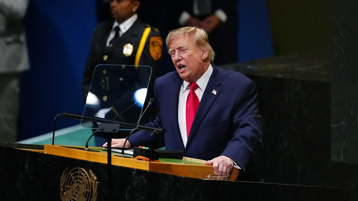 President Trump speaks to the United Nations General Assembly, Sept. 22, 2026, at the UN headquarters. (Julia Demaree Nikhinson, Associated Press)