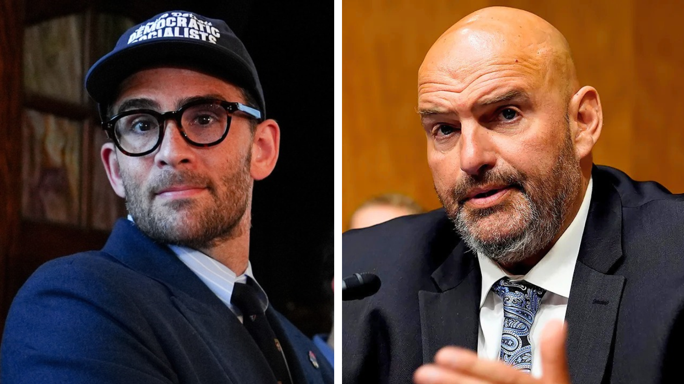 Progressive streamer Hasan Piker and Sen. John Fetterman (D-Pa.) (AP Photo/Julia Demaree Nikhinson/Greg Nash/The Hill)