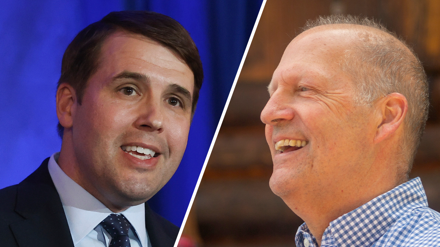 Rep. Chris Pappas (D-N.H.) and Former Sen. John E. Sununu (R-N.H.). (Holly Ramer and Reba Saldanha, Associated Press)