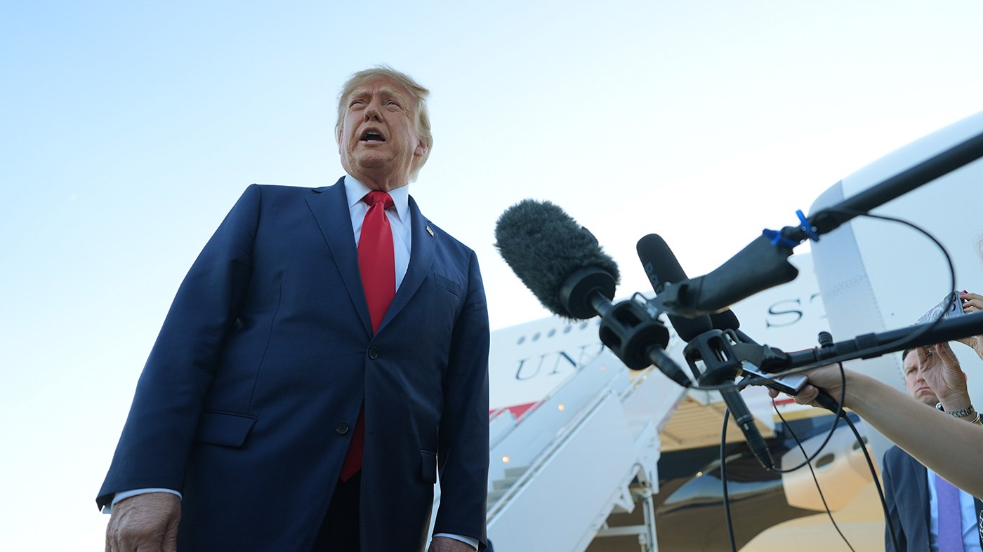 President Trump speaks to reporters at Charlotte Douglas International Airport, Sept. 16, 2026, in Charlotte, N.C.